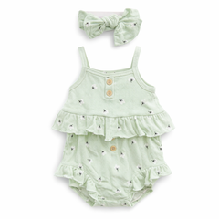 Baby Girl Green 3PC Suit – Fashion Top, Soft Shorts & Matching Headband Set