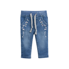 Baby Girls Floral Print Denim Pants with Elastic Waist
