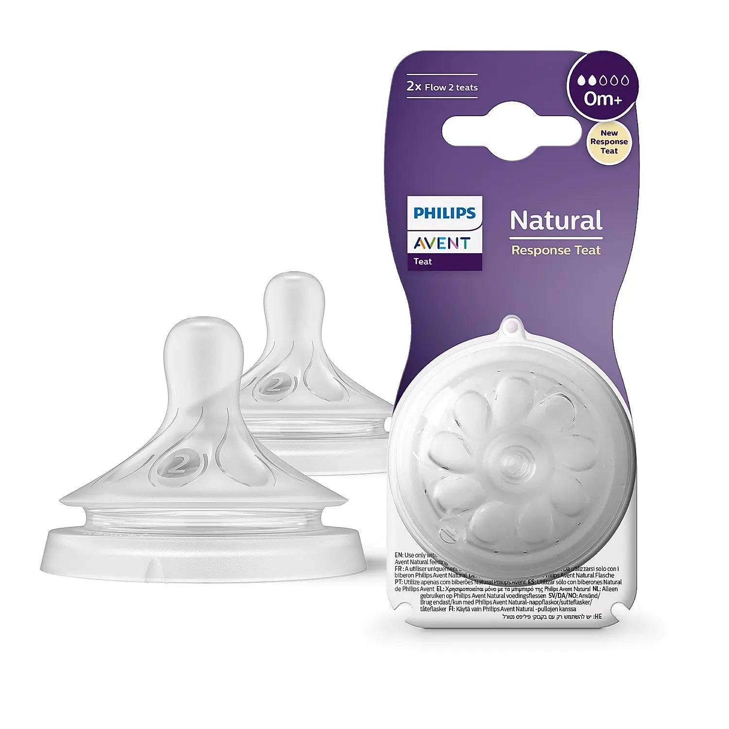 Avent Natural New Response Teats 0M, 2 Drop