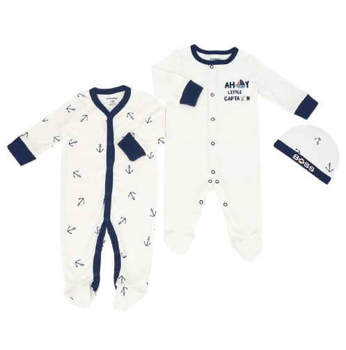 3PC White Little Captain Romper Set
