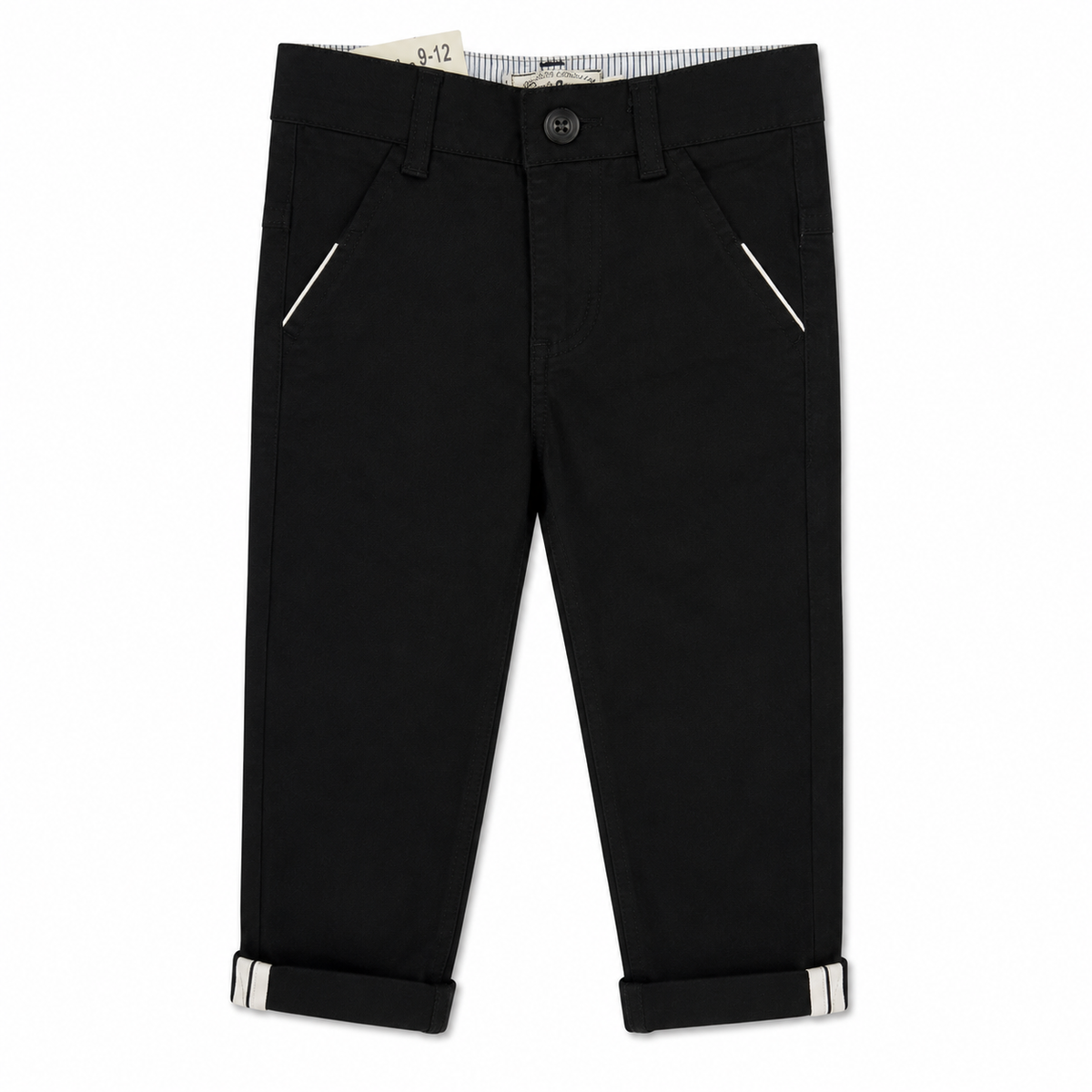 Baby Boy Black Cotton Pant with Adjustable Waist