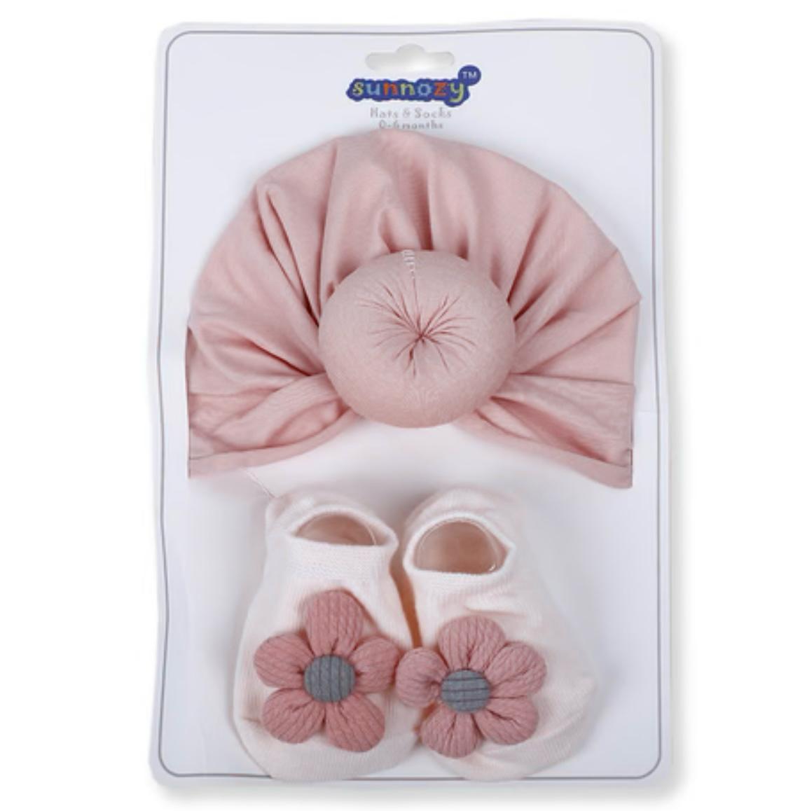 2PC Pink Turban Cap & Socks Set