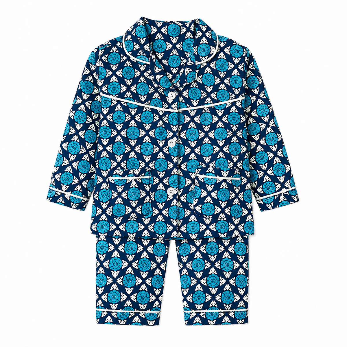 Teal Blue Cotton Night Suit