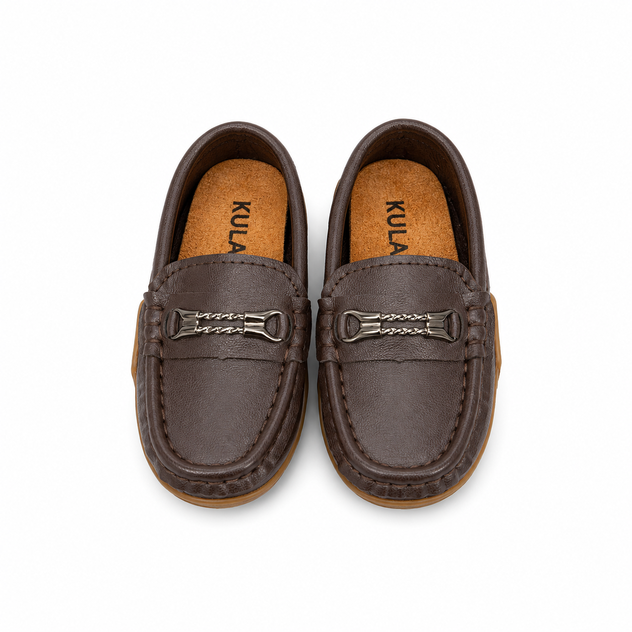 Boys Metal Decor Brown Loafers