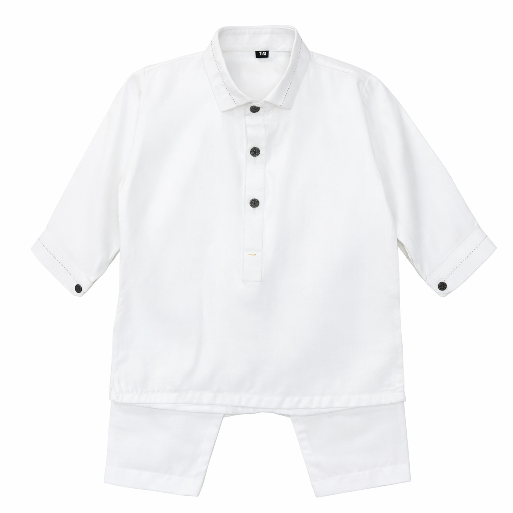 Baby Boy White Wash-N-Wear Kurta Trouser Set