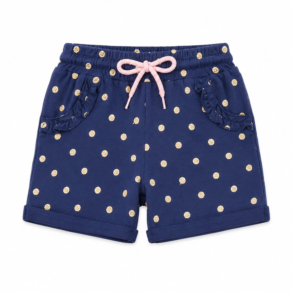 Baby Girl  Round Lastic Cotton Shorts - Blue Polks Dots