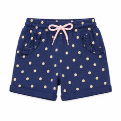 Baby Girl  Round Lastic Cotton Shorts - Blue Polks Dots