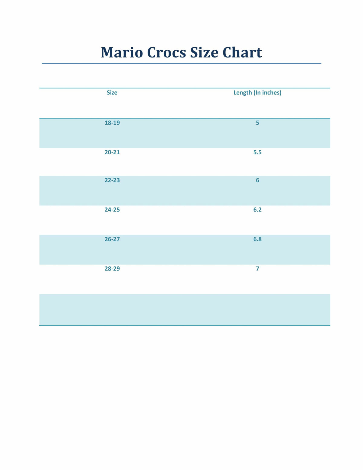 Size chart