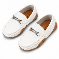 Boys Metal Decor White Loafers