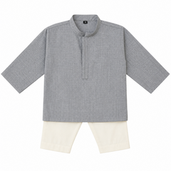 Baby Boy Dusty Blue Cotton Kurta Trouser Set