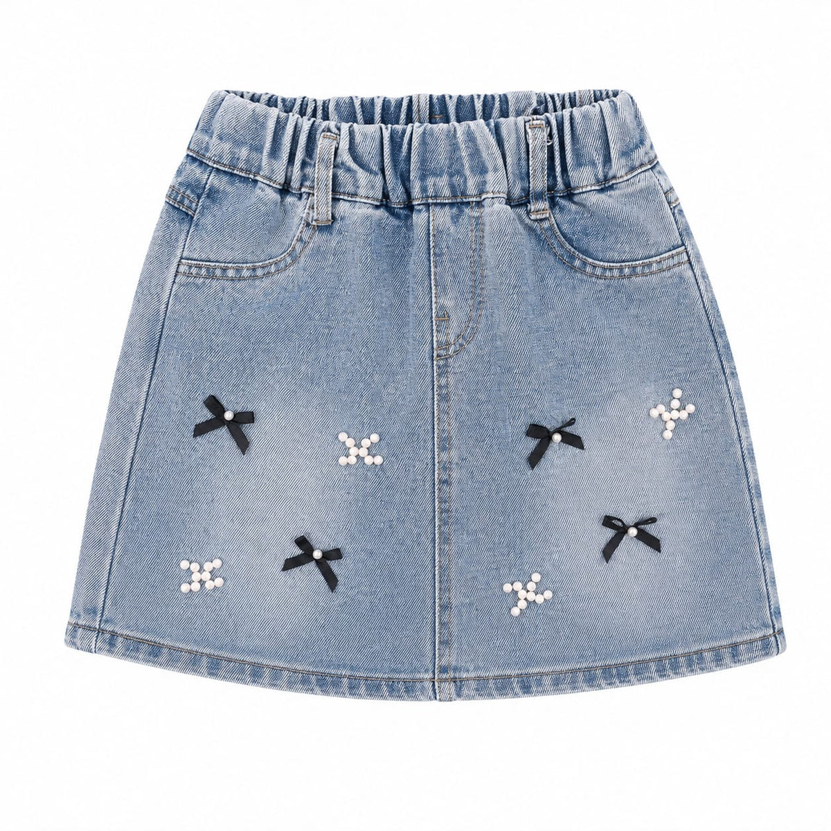 Baby Girl Denim Short - Black Ribbon
