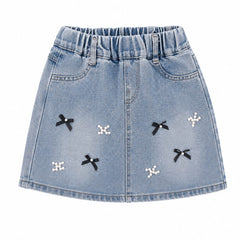Baby Girl Denim Short - Black Ribbon