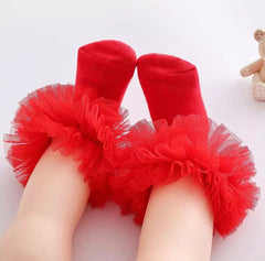 Formal Frill Socks-Red