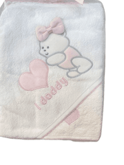 Hooded Bath Towel Pink Love Bear