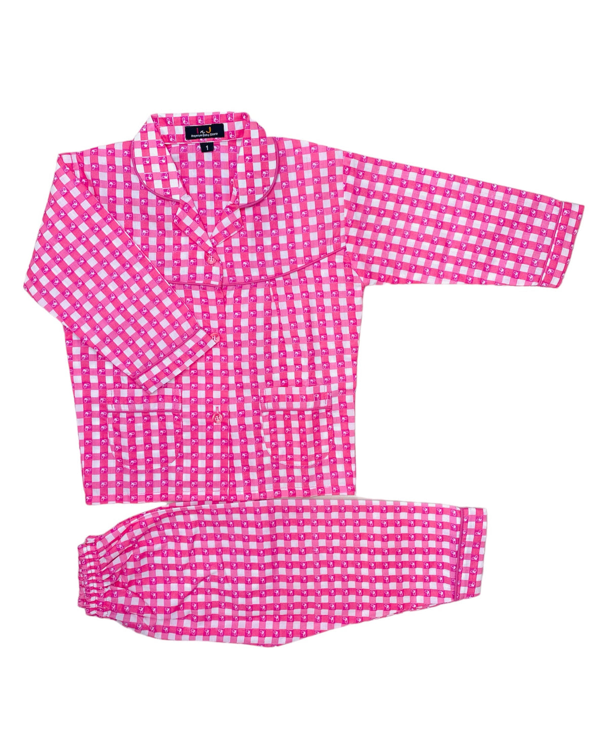 Pink Cheque Cotton Night Suit