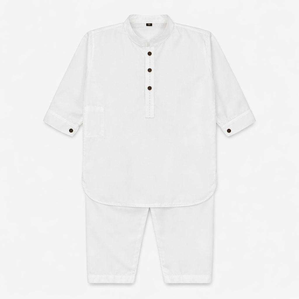 Boys White Kurta Trouser Set – Self Lining Wash & Wear Fabric