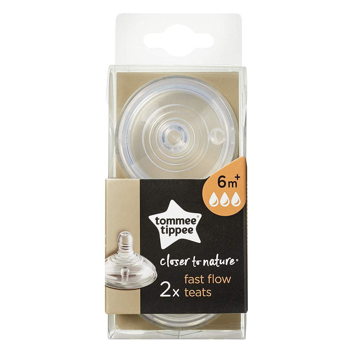 Tommee Tippee Closer to Nature PK of 2 Teats-Fast flow 6M+