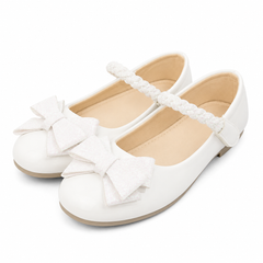 Baby Girl White Shimmer Pumps with Bow