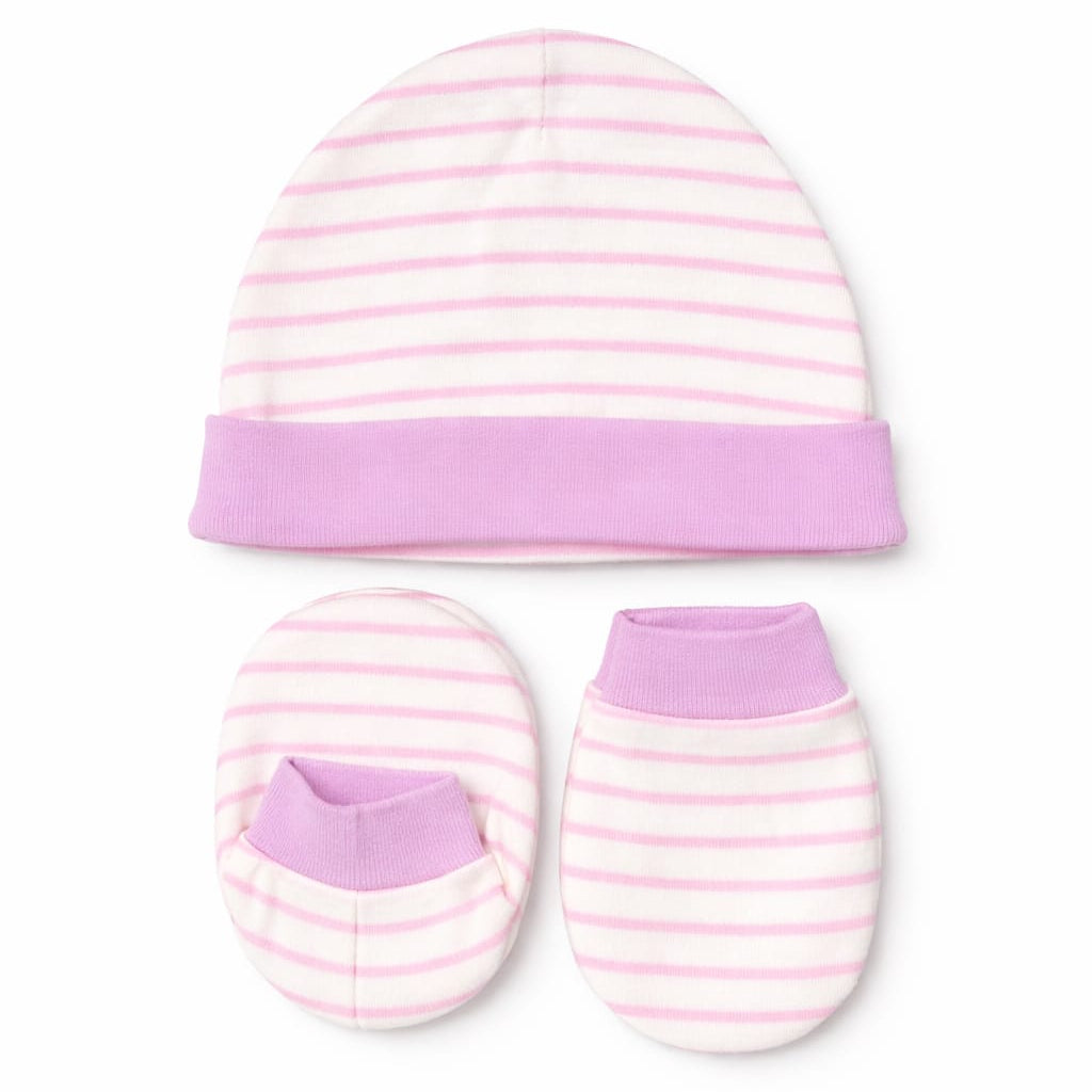 Newborn 3PC Baby Set – Mittens, Booties & Cap for Soft Comfort