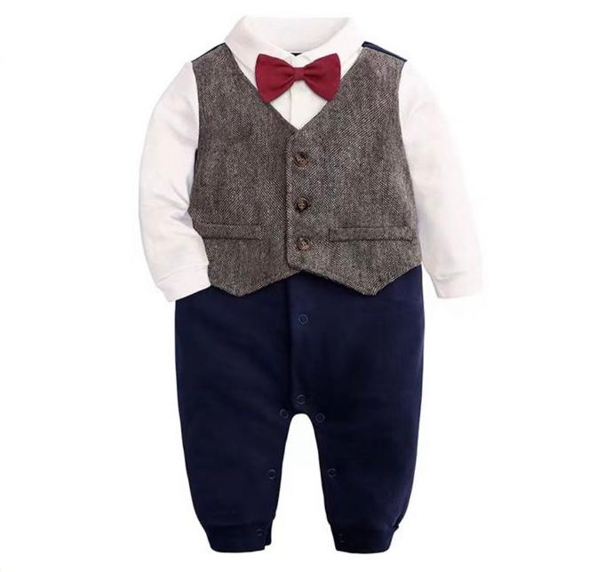 Baby Boy Formal Romper/Red Bow 3-6M