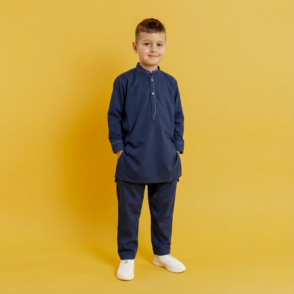 Navy Blue Embroidered Kurta Shalwar Set