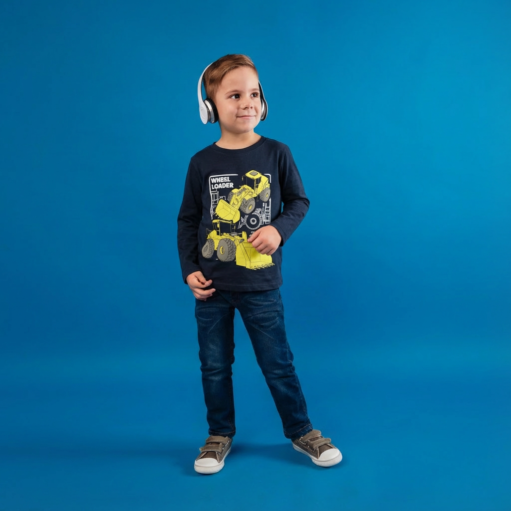 Blue Round Neck Excavator T-Shirt