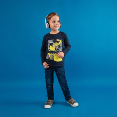 Blue Round Neck Excavator T-Shirt