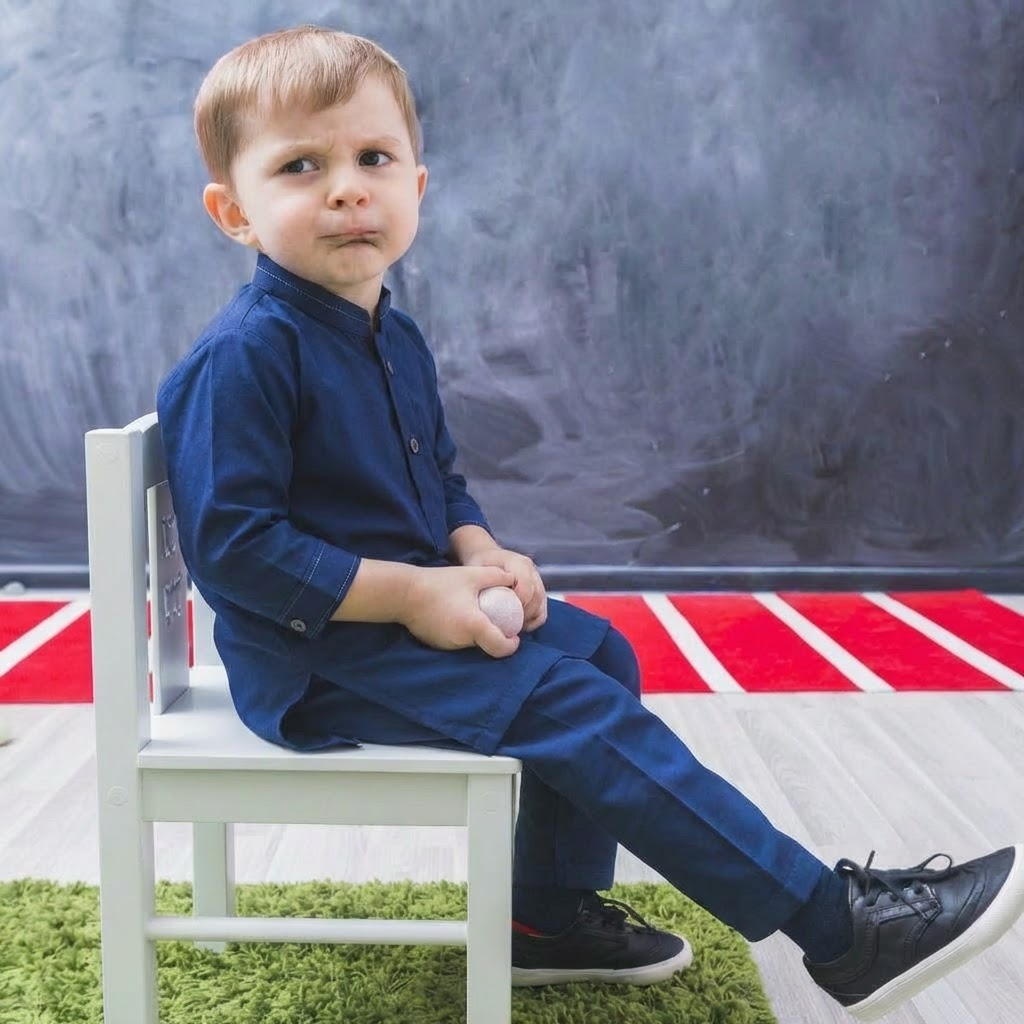 Baby Boy Blue Wash-N-Wear Kurta Trouser Set