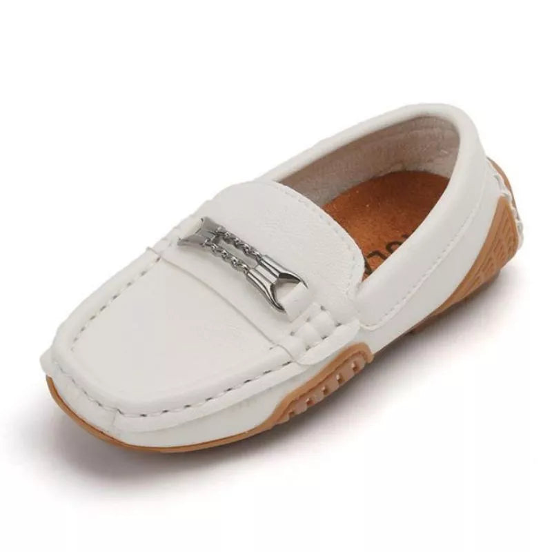 Boys Metal Decor White Loafers